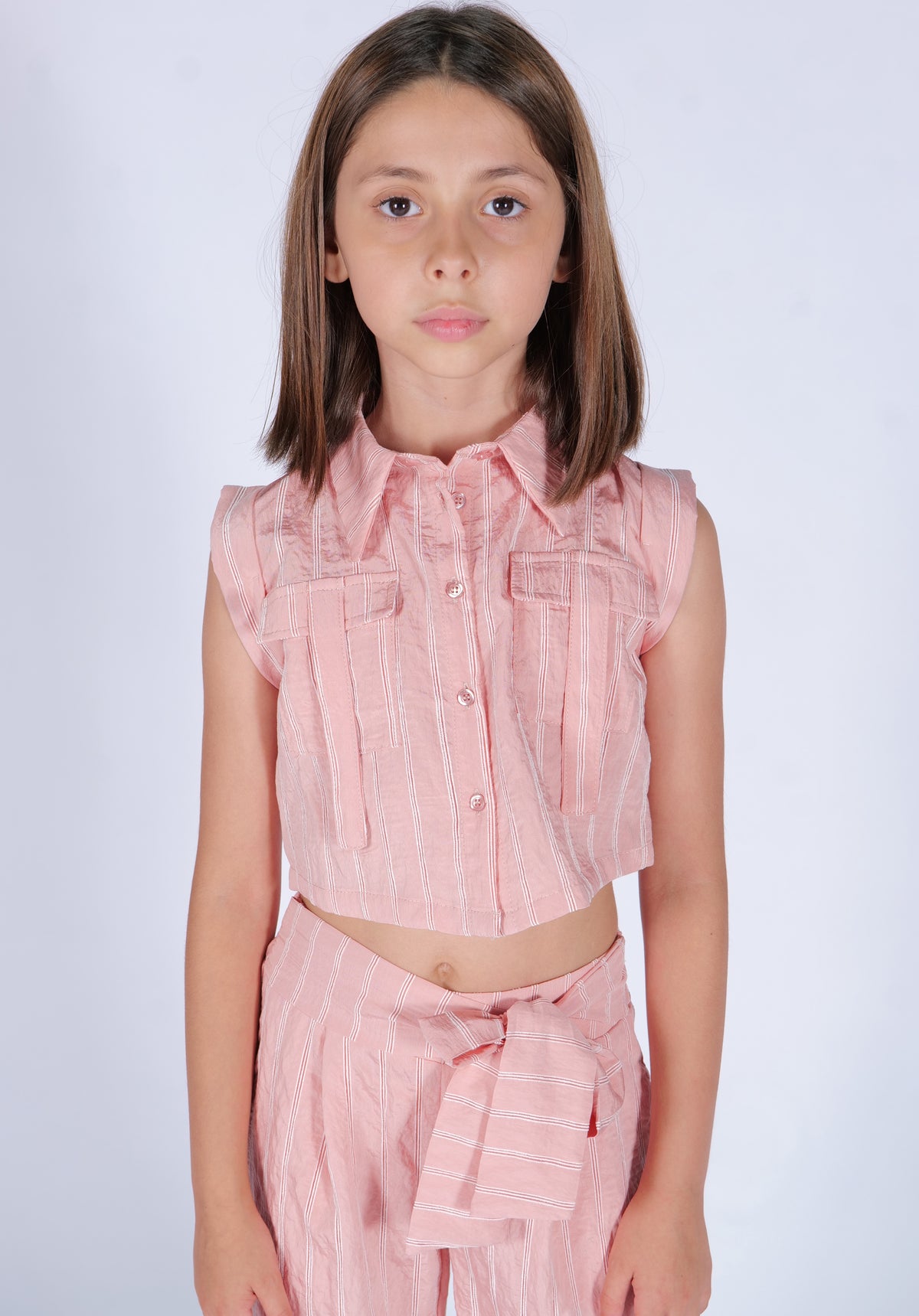 Camicia in Viscosa Fantasia Rosa e Righe HLove bambina
