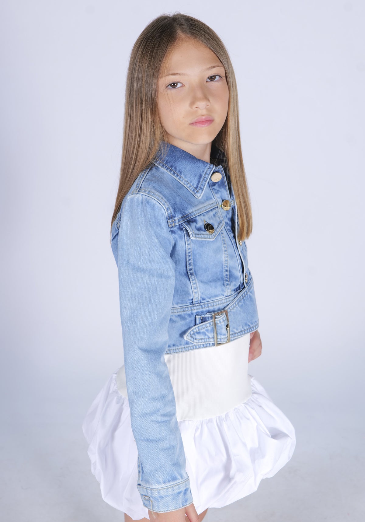 Giacca in Denim con Colletto a Revers e Maniche Lunghe Fun&Fun bambina