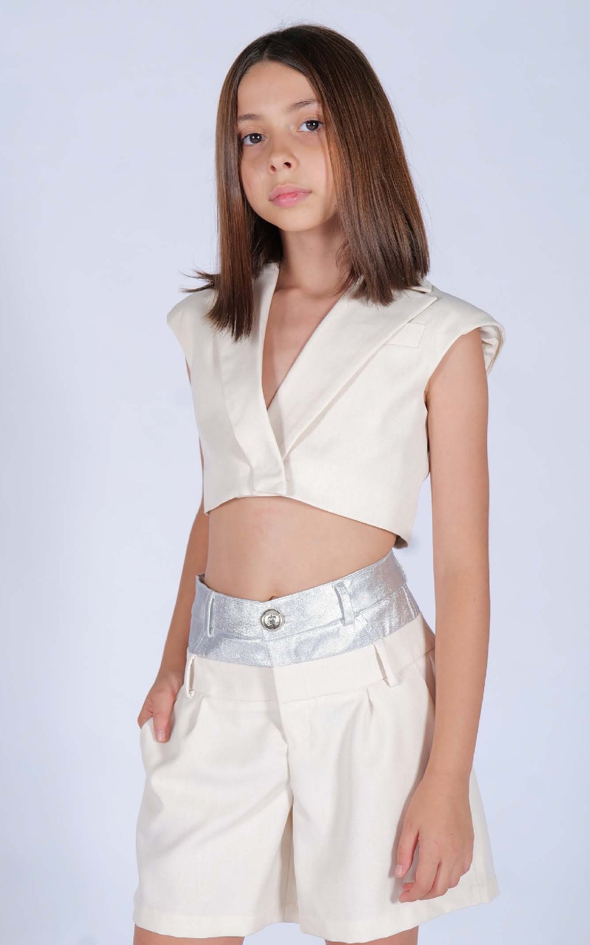Short Doppio Tessuto Argento e Off White HLove bambina