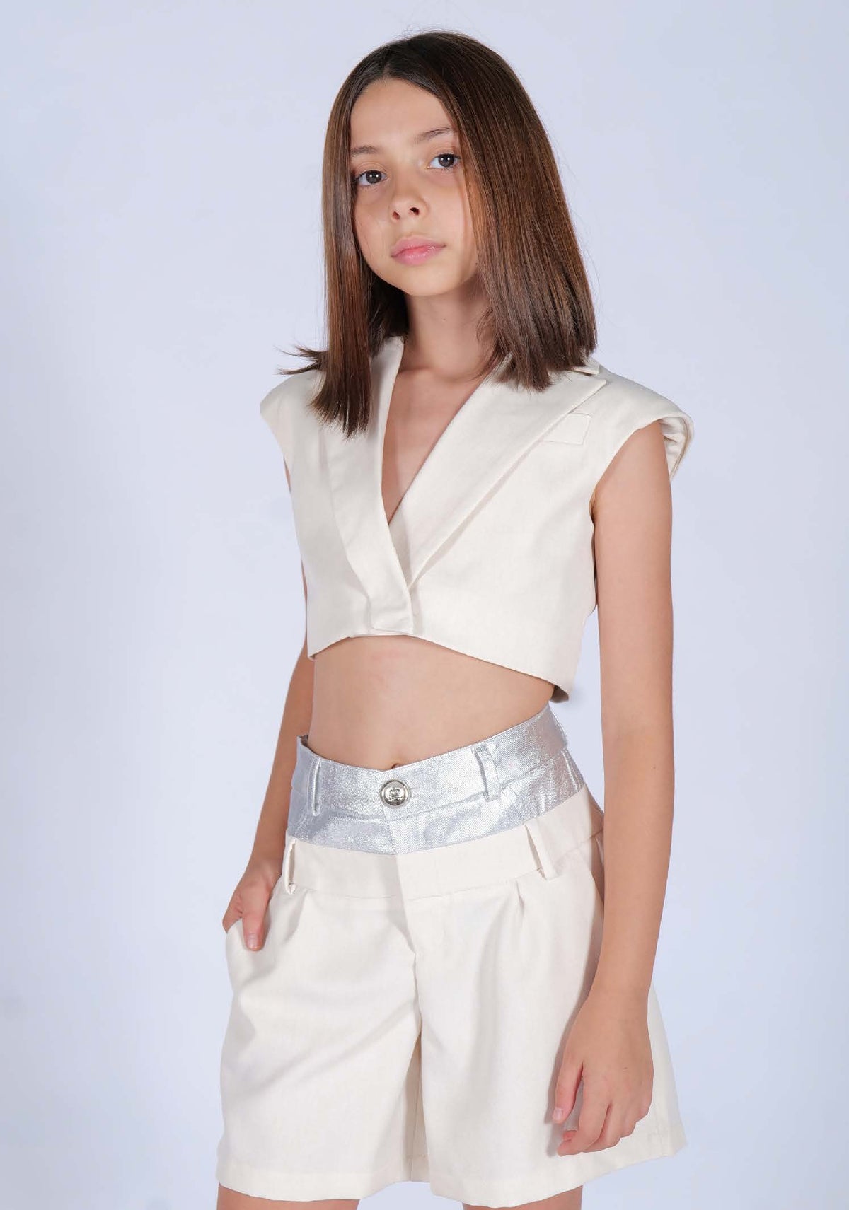 Short Doppio Tessuto Argento e Off White HLove bambina