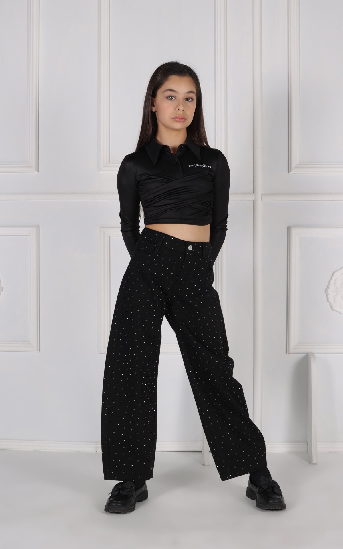 Pantalone Balloon in Denim con Applicazioni di Strass in Tono Marc Ellis bambina