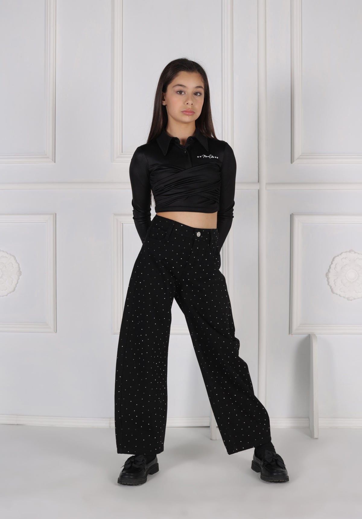 Pantalone Balloon in Denim con Applicazioni di Strass in Tono Marc Ellis bambina