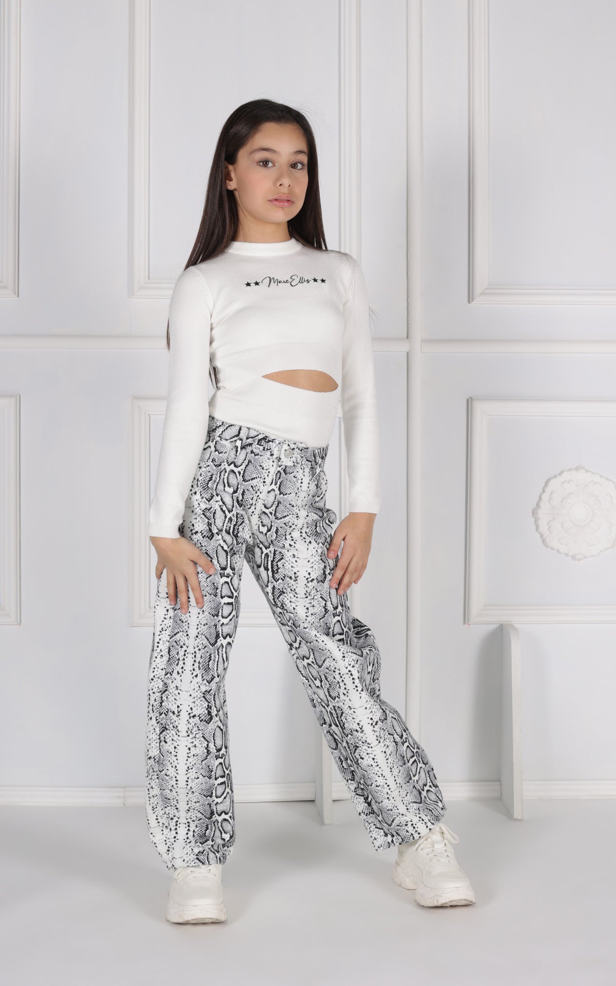 Pantalone Balloon in Tessuto Drill con Fantasia Pitonata e Salpina Logo Marc Ellis bambina