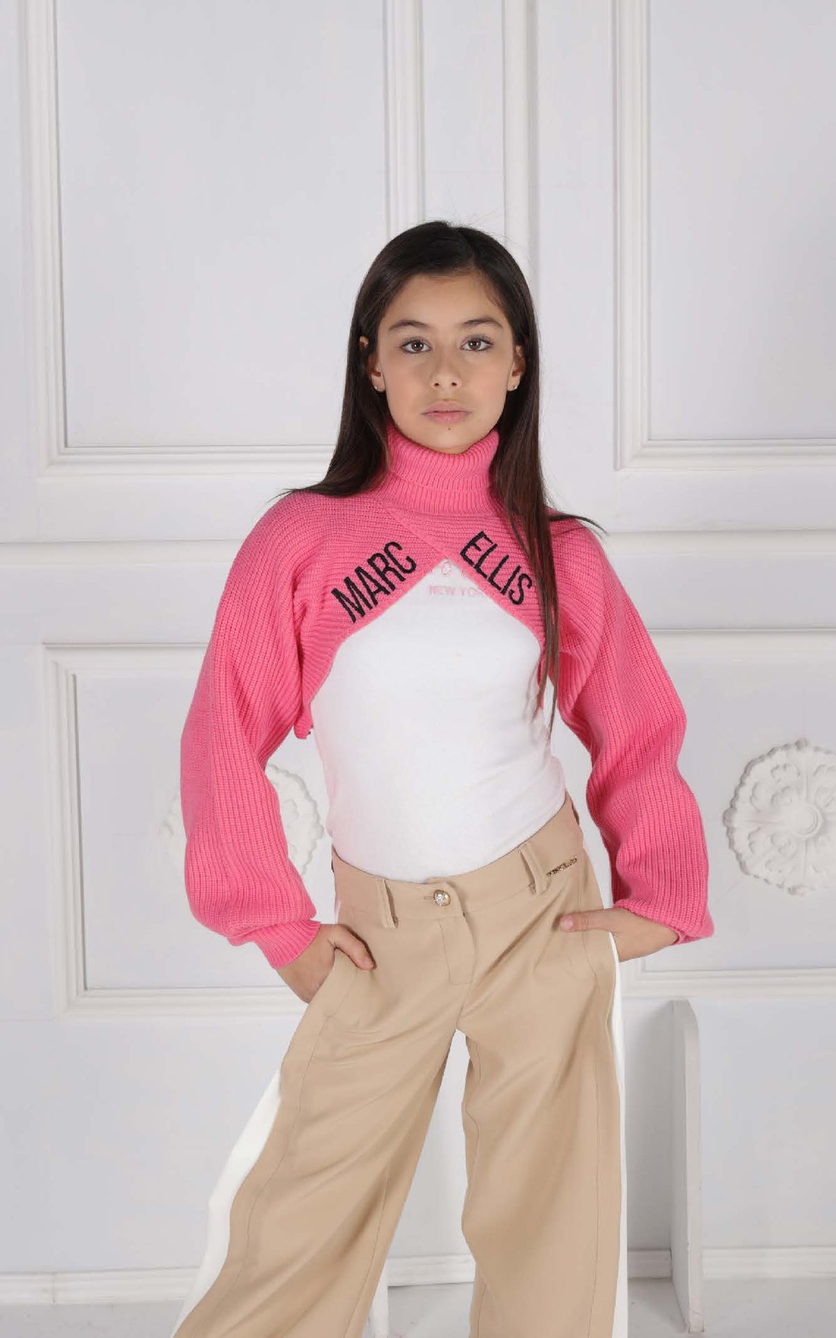Maglia Maglioncino Cropped con Incrocio Frontale e Ricamo Logo Marc Ellis bambina