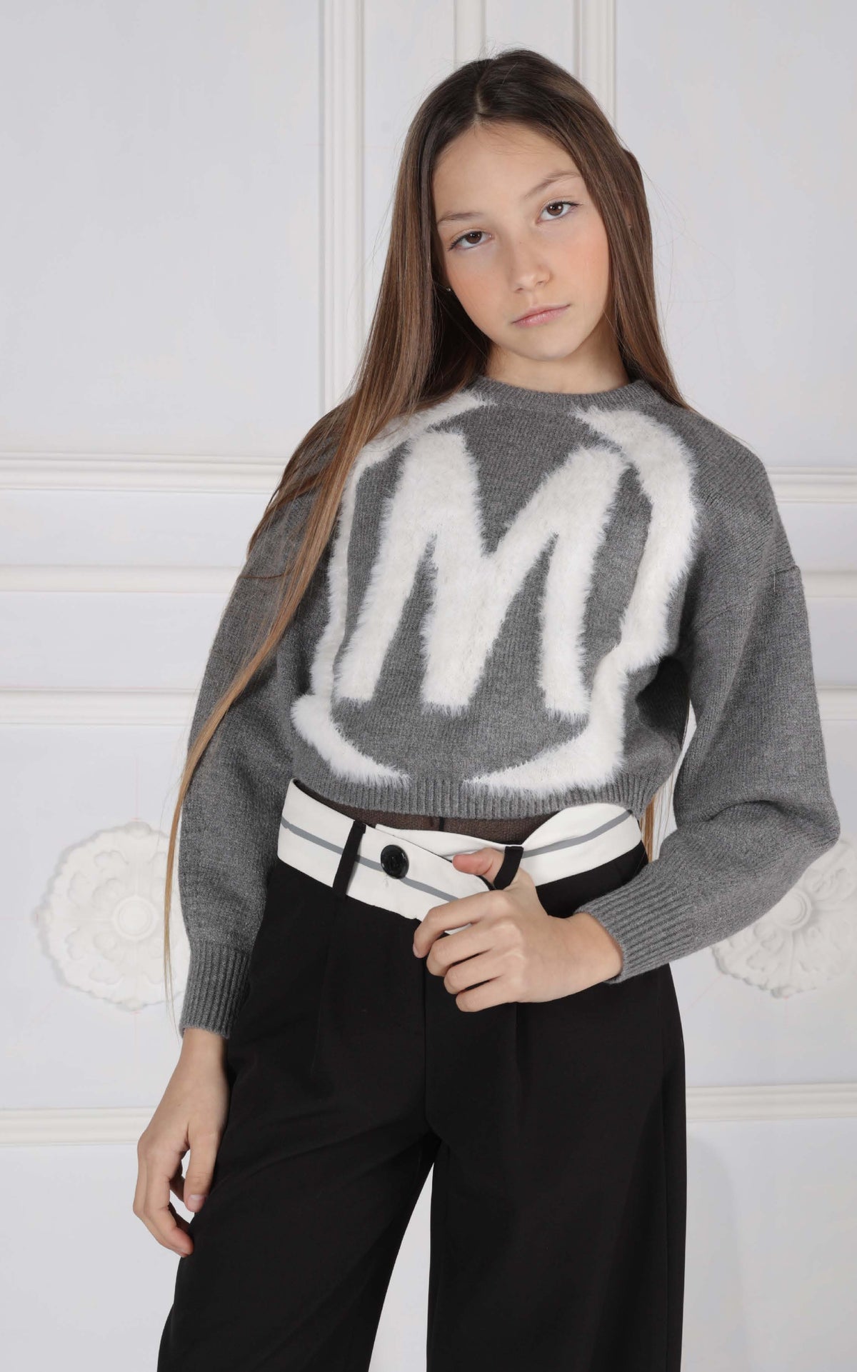Maglia Over in Lana con Logo Effetto Spugna e Polsini a Coste Marc Ellis bambina