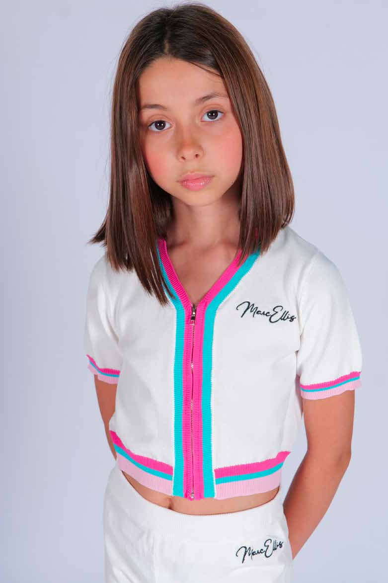 Cardigan in Filo con Zip e Ricamo Logo a Contrasto Marc Ellis bambina