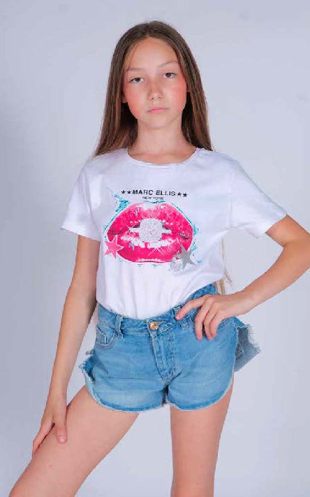 T-shirt Mezza Manica in Cotone Elastico con Stampa Marc Ellis bambina