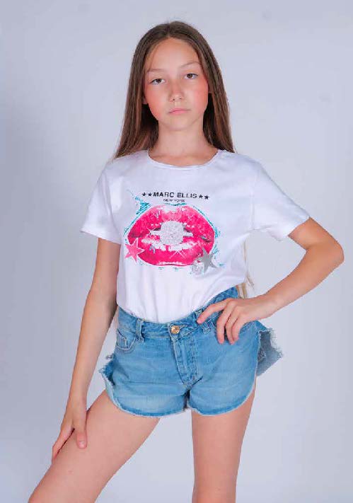 T-shirt Mezza Manica in Cotone Elastico con Stampa Marc Ellis bambina