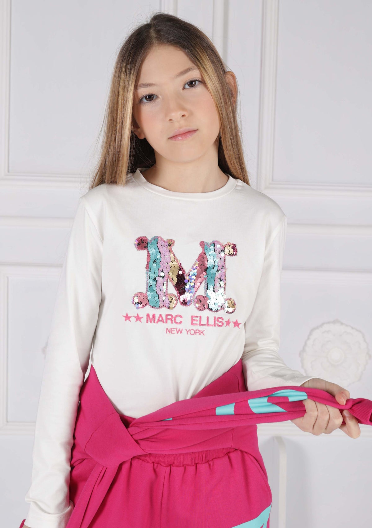 T-shirt con Paillettes e Logo Marc Ellis bambina