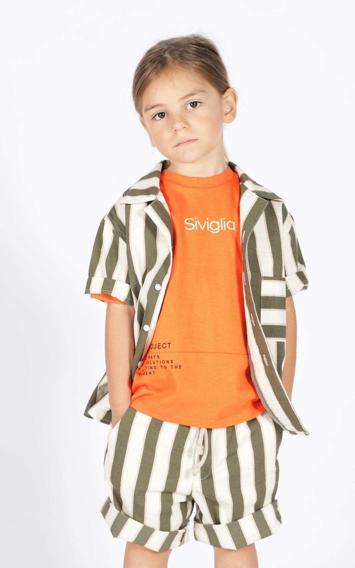 Pantalone a Righe in Cotone Bianco con Righe Verdi Siviglia bambino