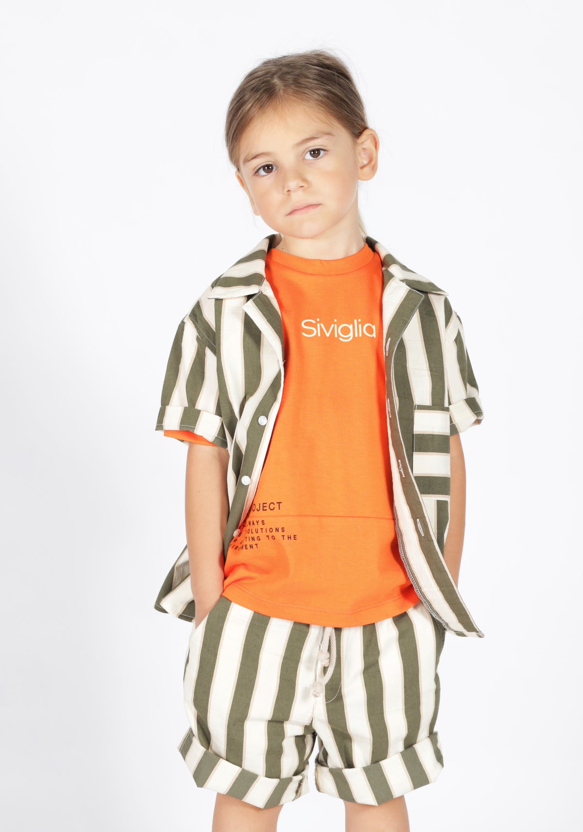 Pantalone a Righe in Cotone Bianco con Righe Verdi Siviglia bambino