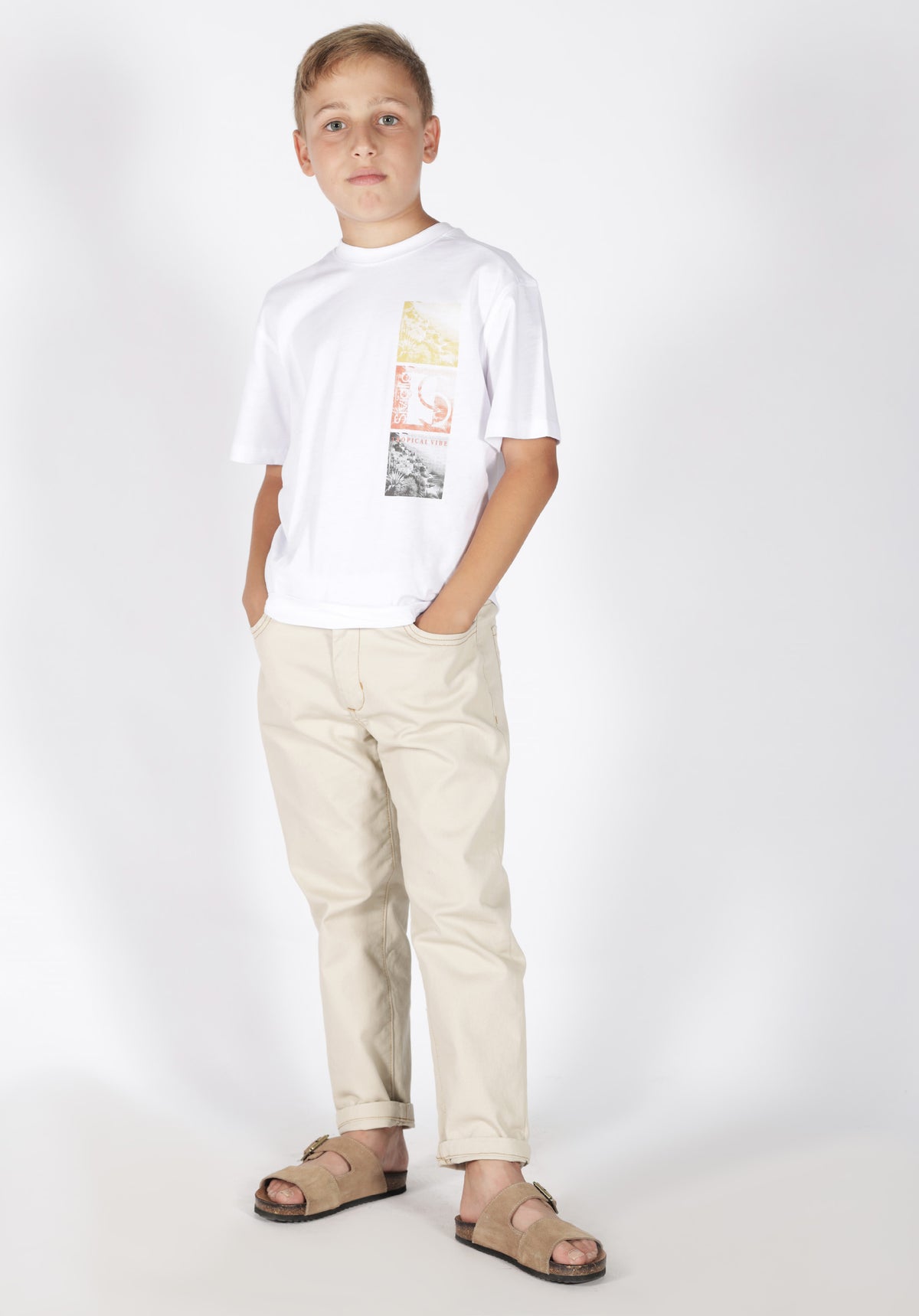 Pantalone Off White in Cotone Elastico Siviglia bambino