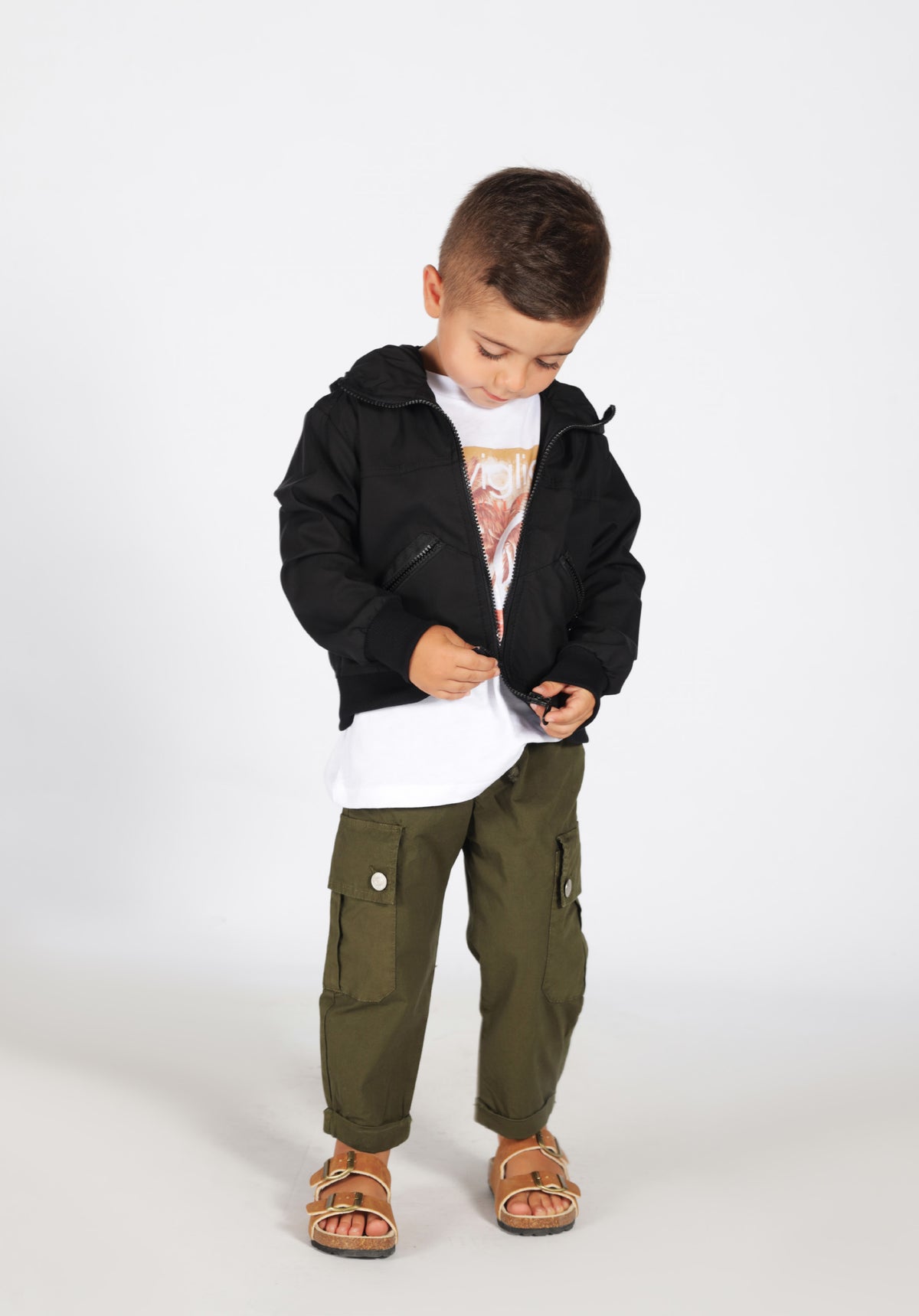 Pantalone Cargo Military Green, Salvia o White, Cotone Elastico Siviglia bambino