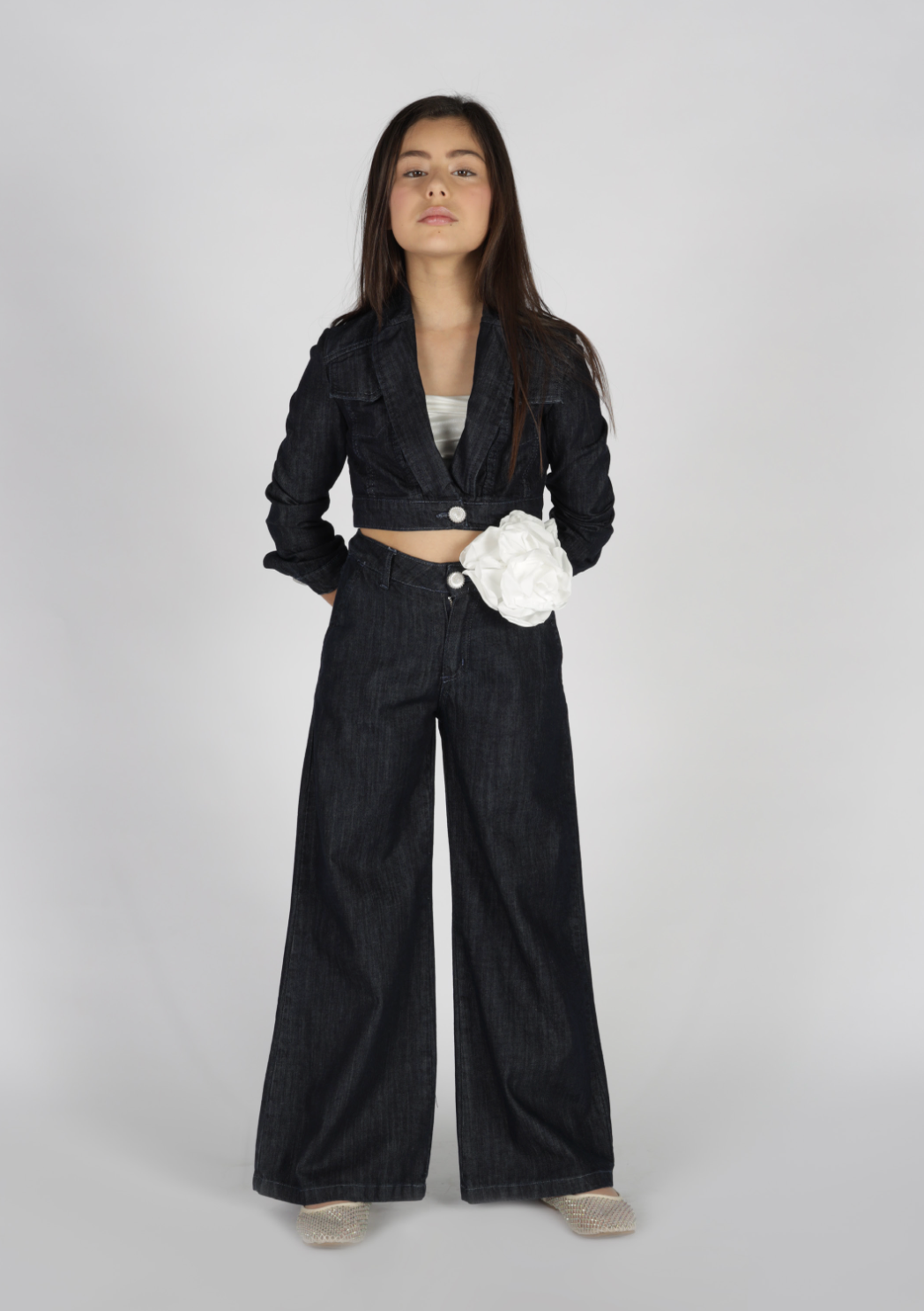 Pantalone jeans a vita alta con tasche funzionali Fun&Fun Couture bambina
