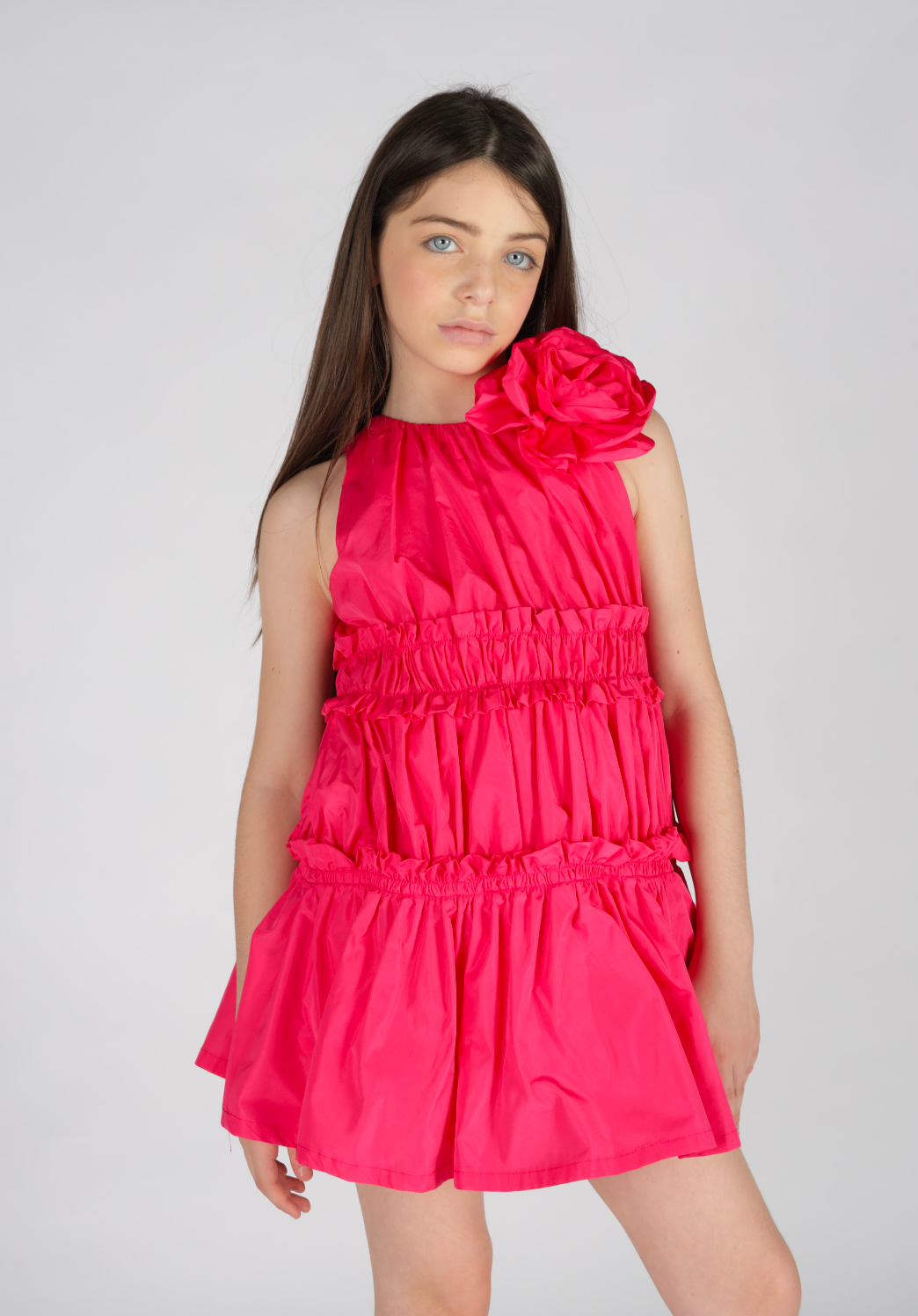 Abito vestito ampio in taffetà con balze arricciate Fun&Fun Couture bambina