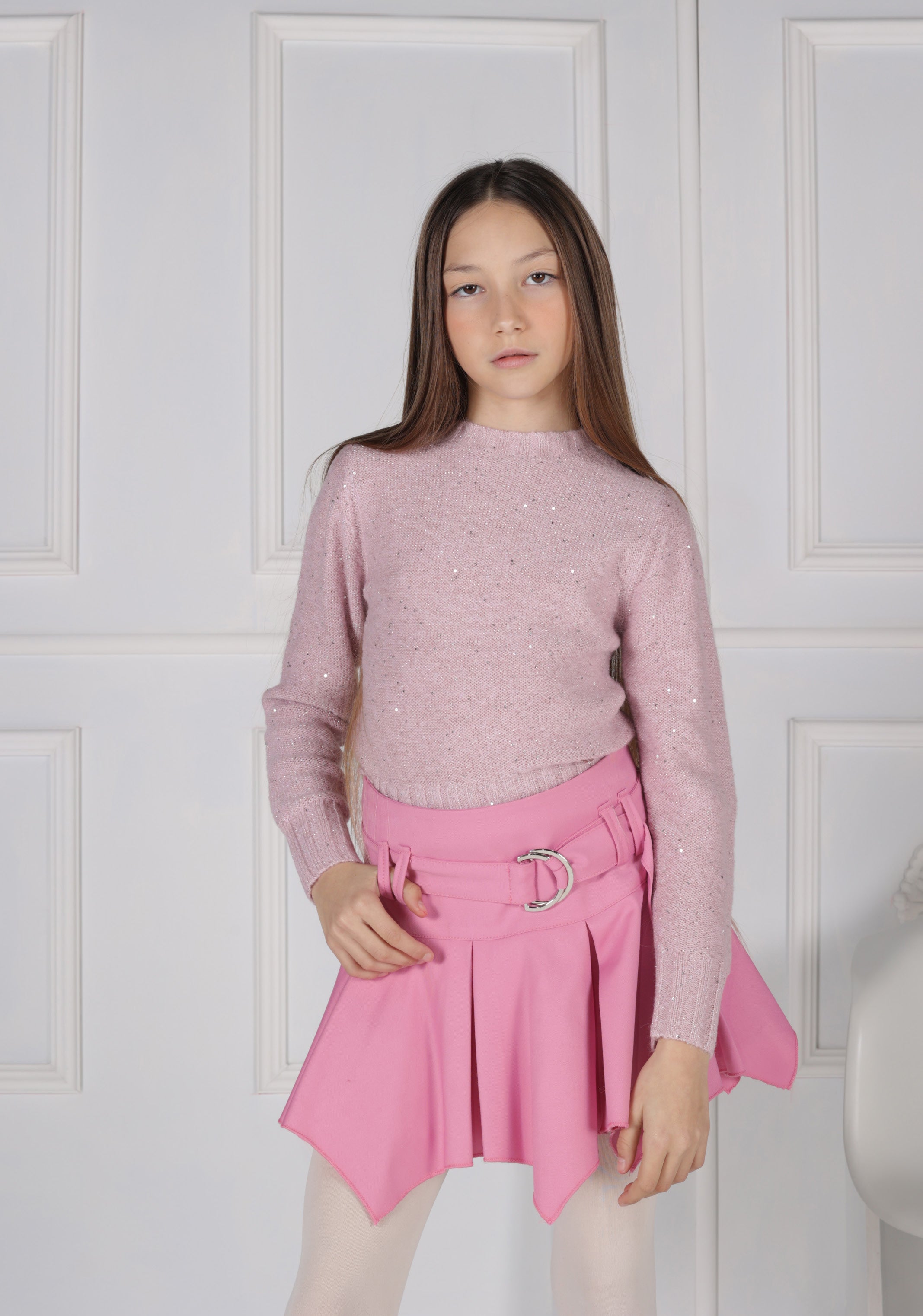Maglia Girocollo in Lana Smacchinata con Micro Paillettes e Lurex Fun&Fun bambina