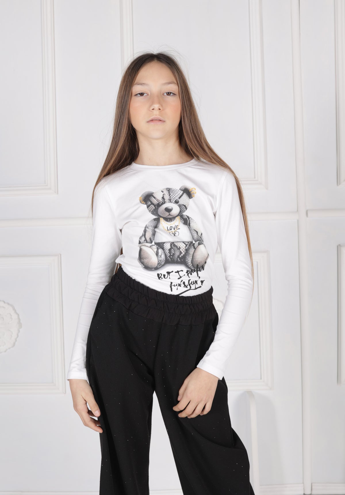 T-shirt Girocollo in Jersey con Stampa Teddy Fun&Fun bambina