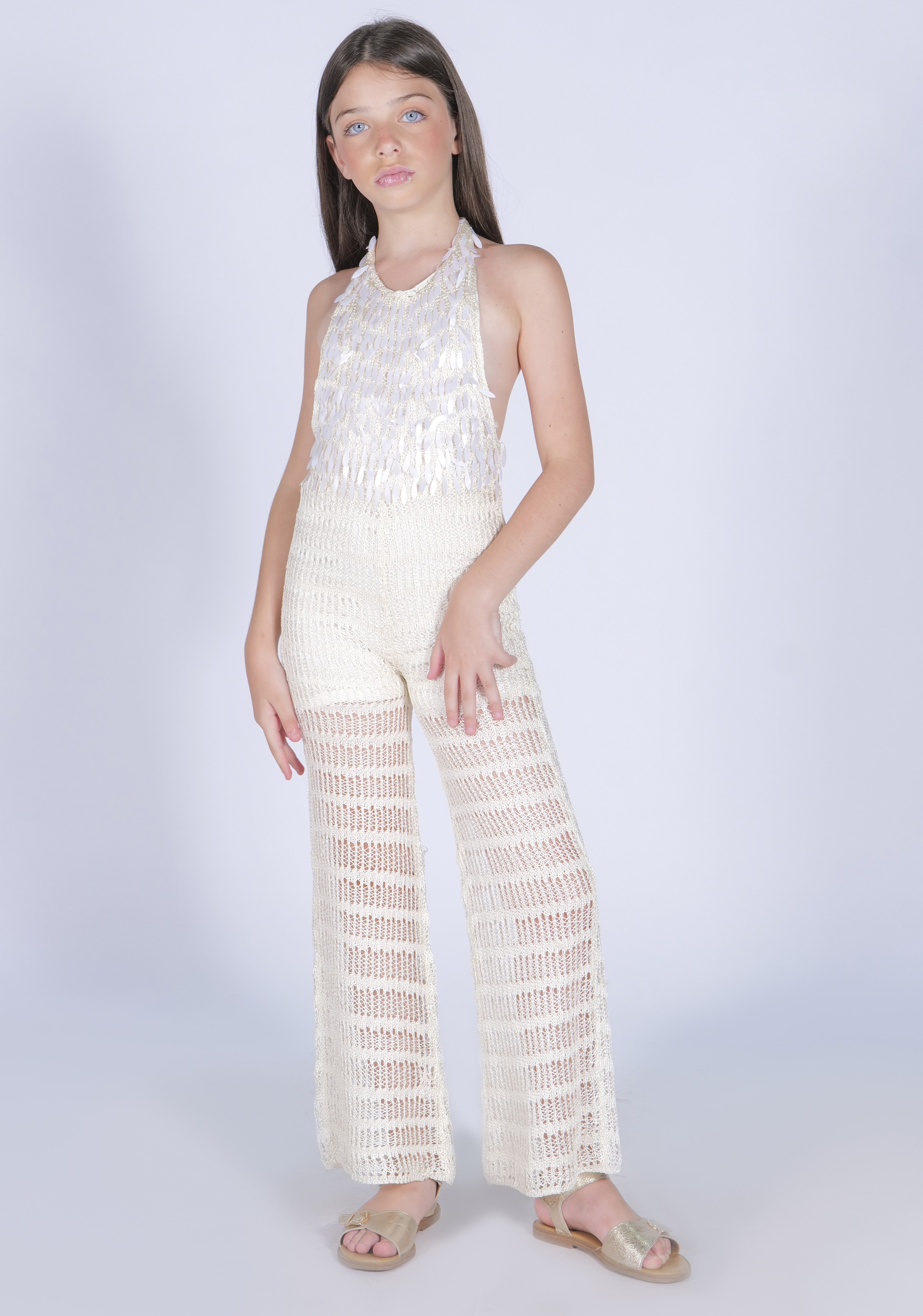 Tuta maglia paillettes scollo halter Fun&Fun bambina