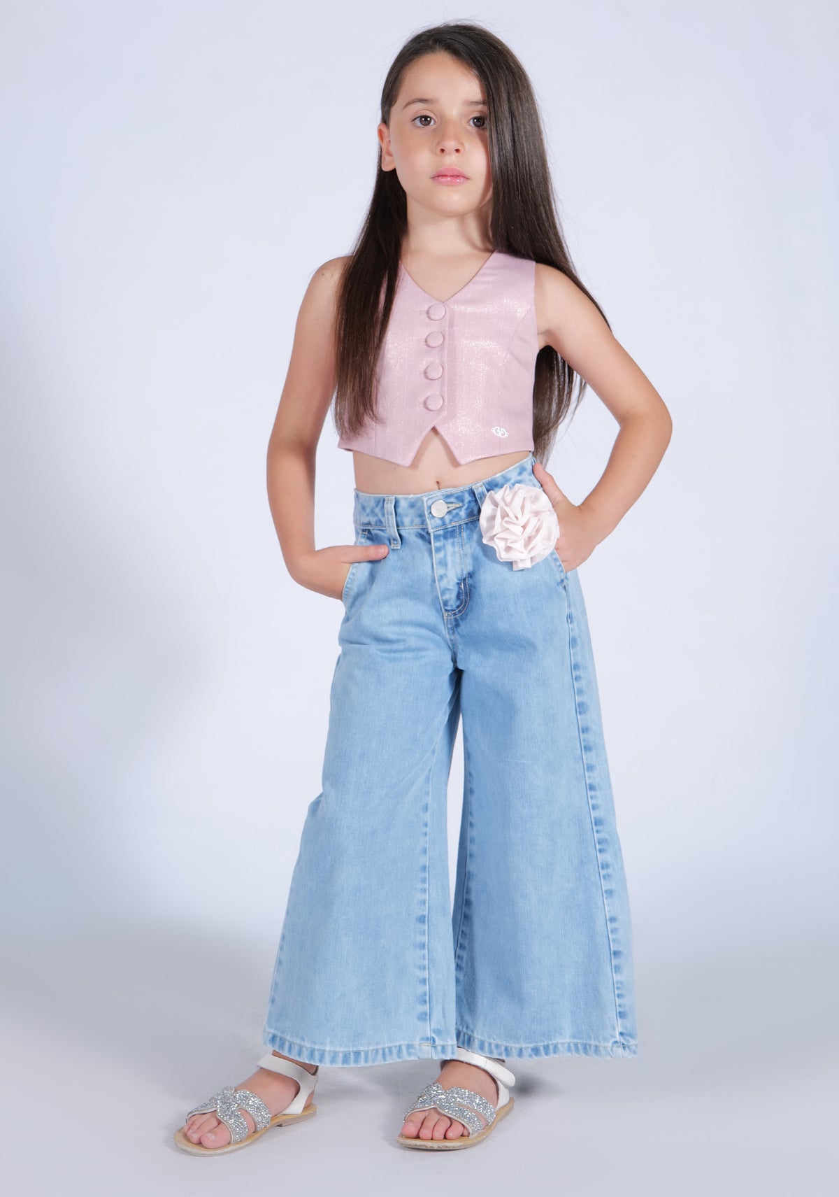 Gilet tessuto gessato scollo a V Fun&Fun bambina