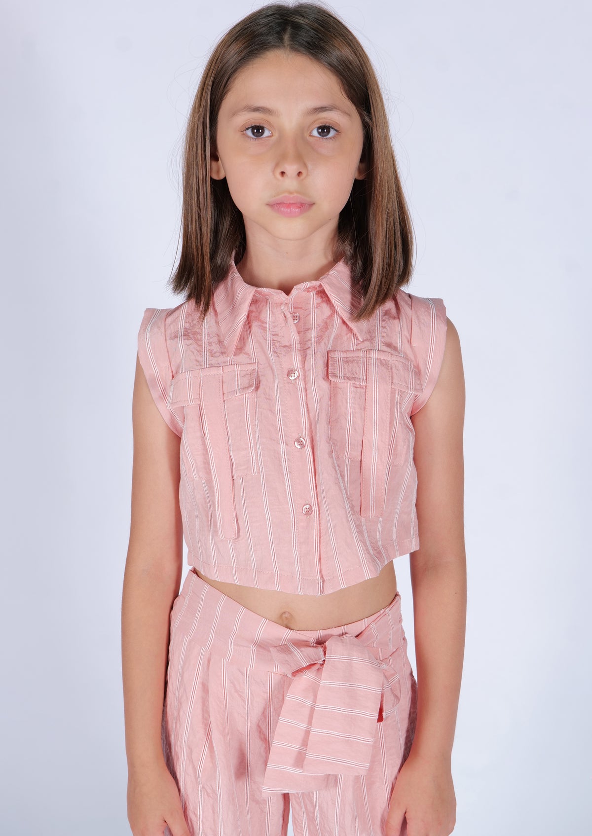 Camicia in Viscosa Fantasia Rosa e Righe HLove bambina