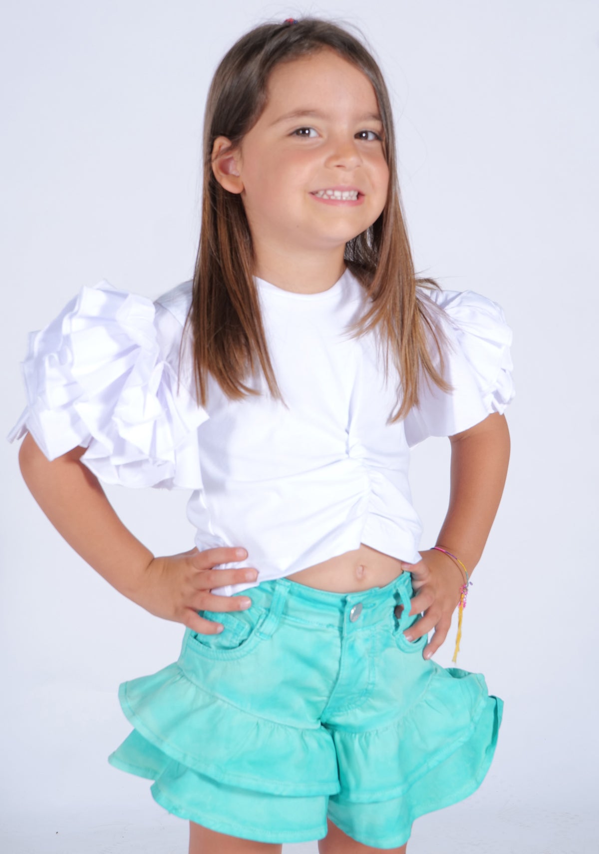 Short cotone tinto rouches Fun&Fun bambina