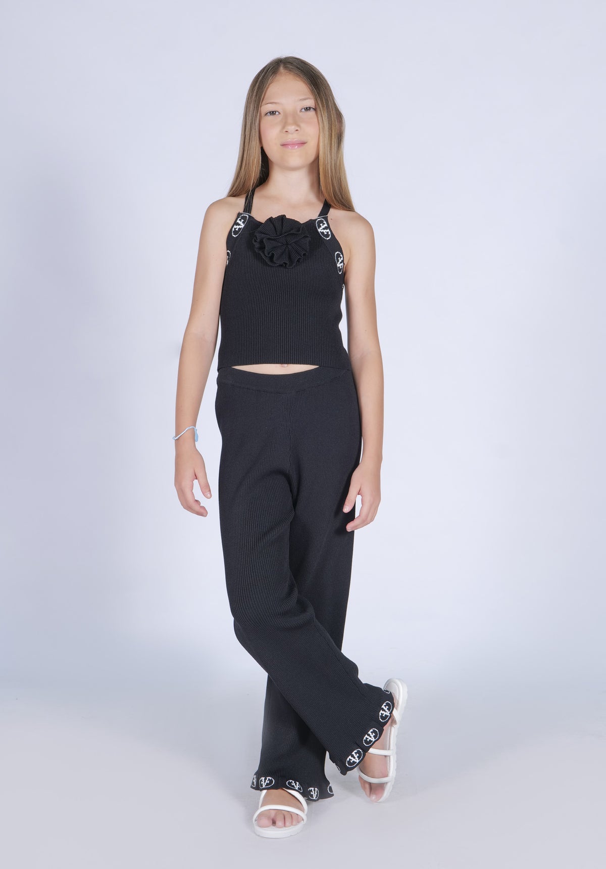 Top in Maglia con Scollo Halter e Fiore a Rilievo Fun&Fun bambina