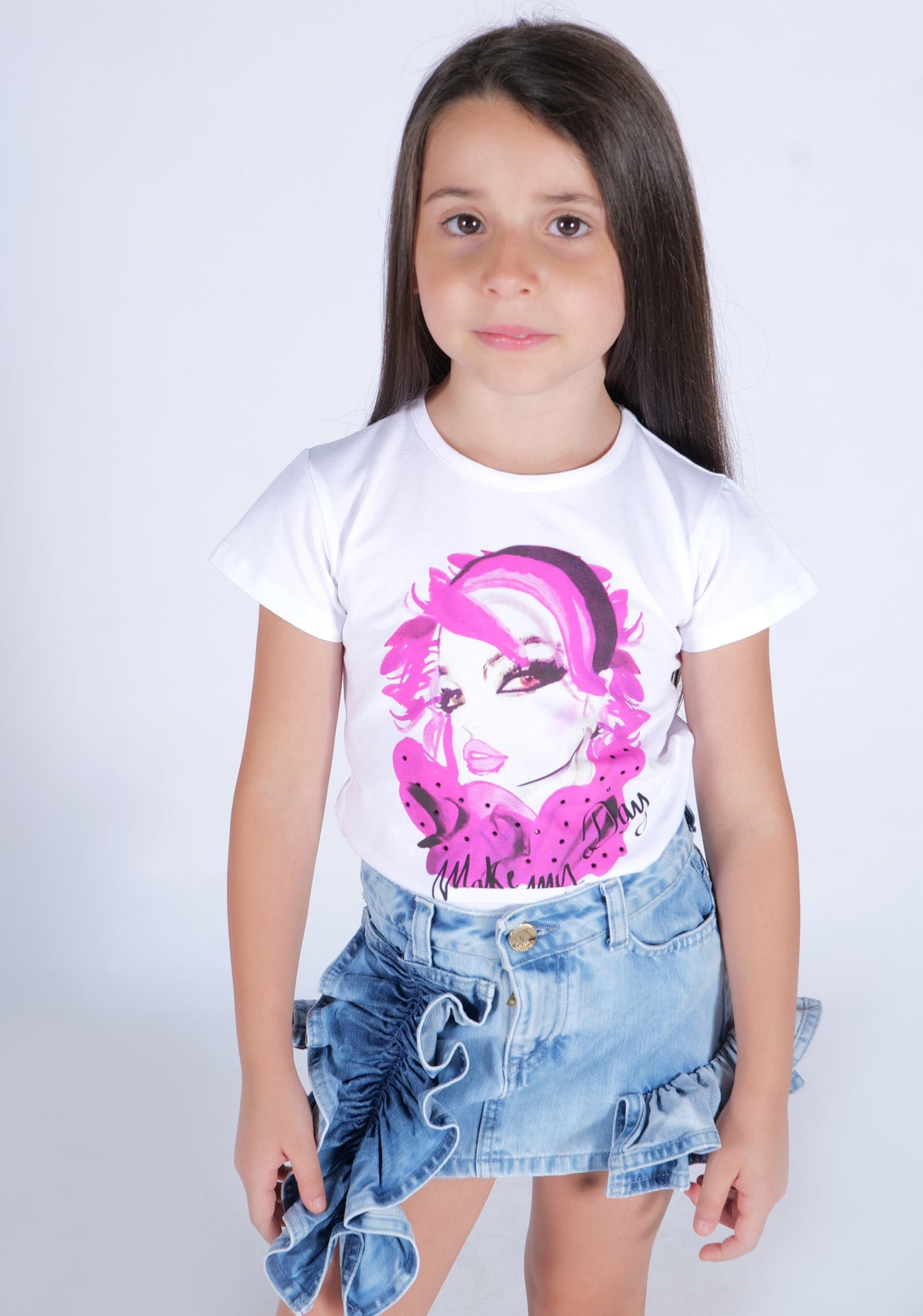 Gonna denim rouches effetto slavato Fun&Fun bambina