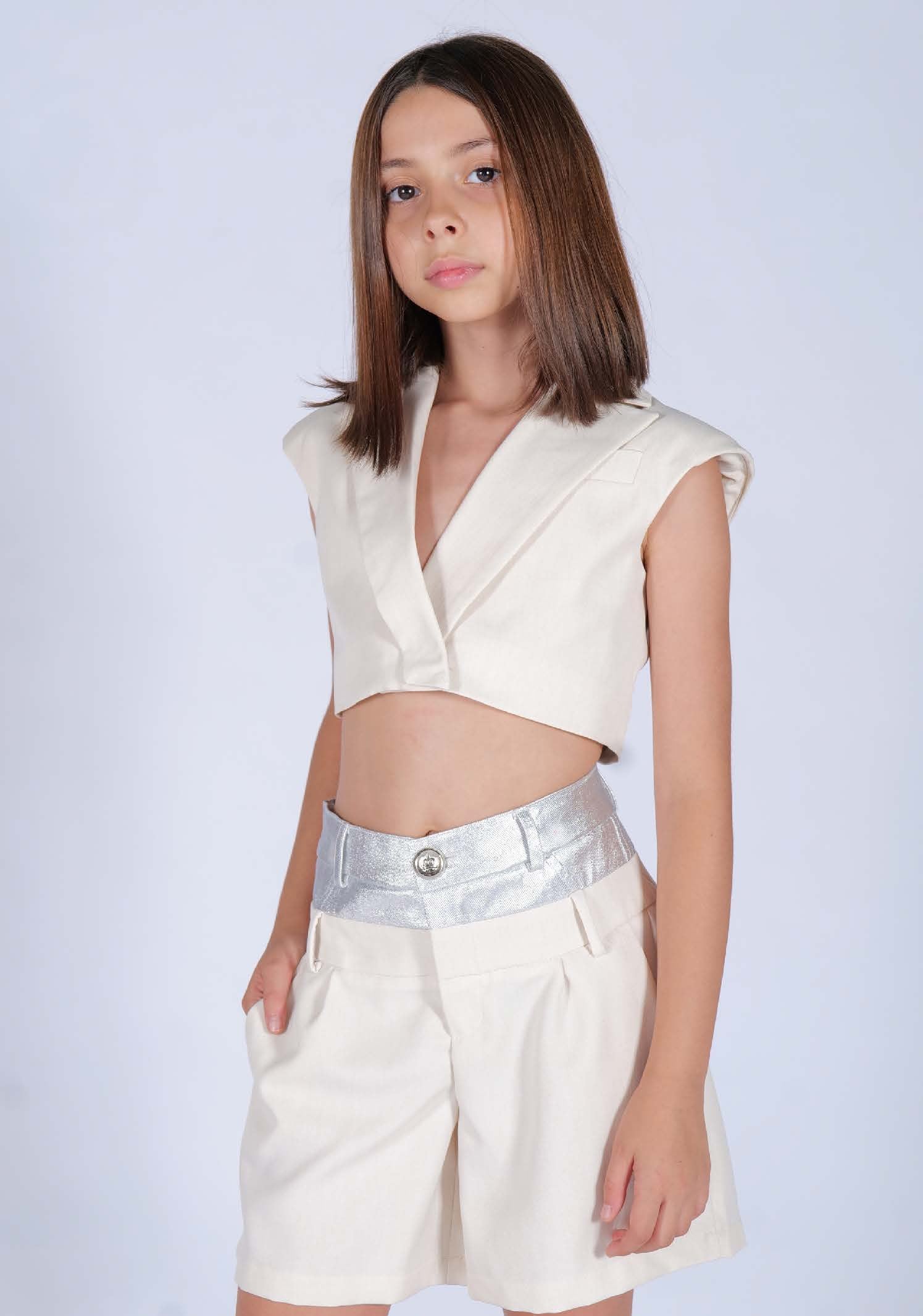 Short Doppio Tessuto Argento e Off White HLove bambina