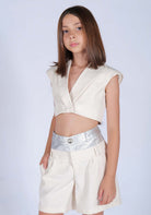 Short Doppio Tessuto Argento e Off White HLove bambina