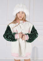 Giacca Bomber College in Panno con Maniche in Paillettes e Ricamo Logo Marc Ellis bambina