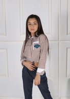 Camicia in Popeline Rigato con Dettagli a Contrasto e Ricamo Logo Marc Ellis bambina