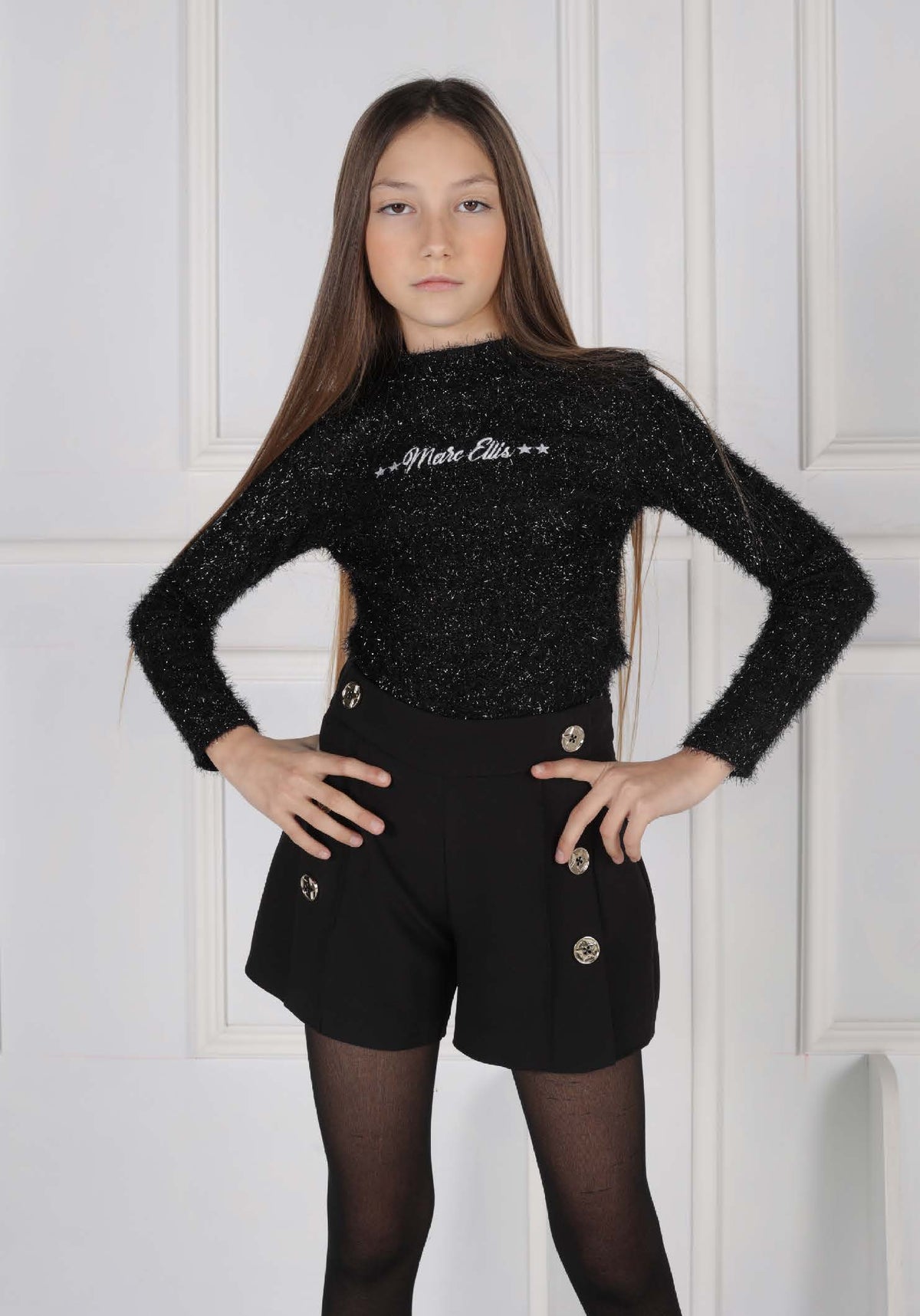 Short Corto in Tessuto Tecnico Morbido con Chiusura Laterale Zip e Bottoni Decorativi a Stella Gold Marc Ellis bambina