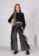 Maglia Cropped in Lana Girocollo con Apertura sul Fianco e Ricamo Logo Marc Ellis bambina