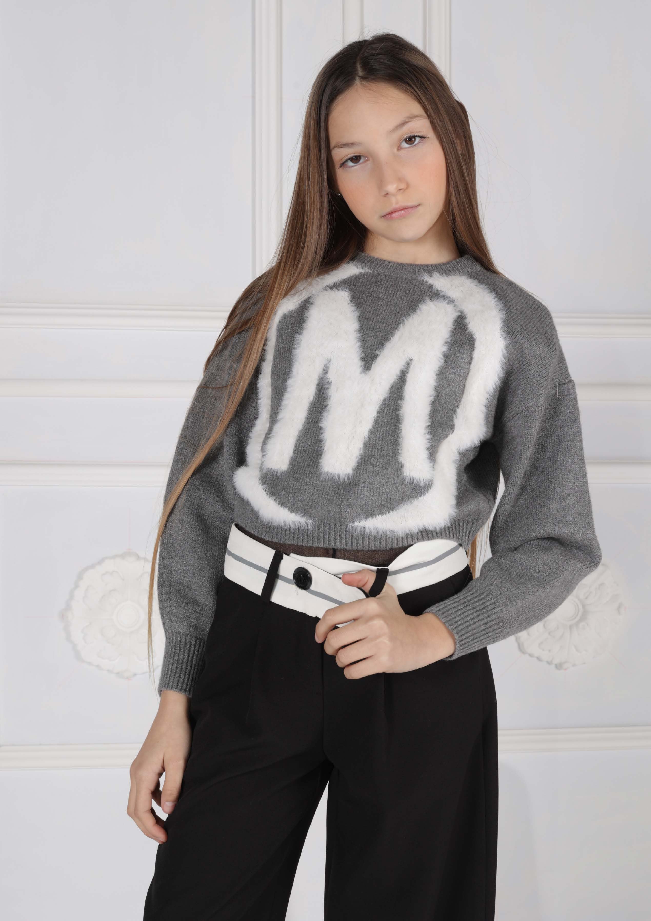 Maglia Over in Lana con Logo Effetto Spugna e Polsini a Coste Marc Ellis bambina