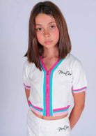 Cardigan in Filo con Zip e Ricamo Logo a Contrasto Marc Ellis bambina