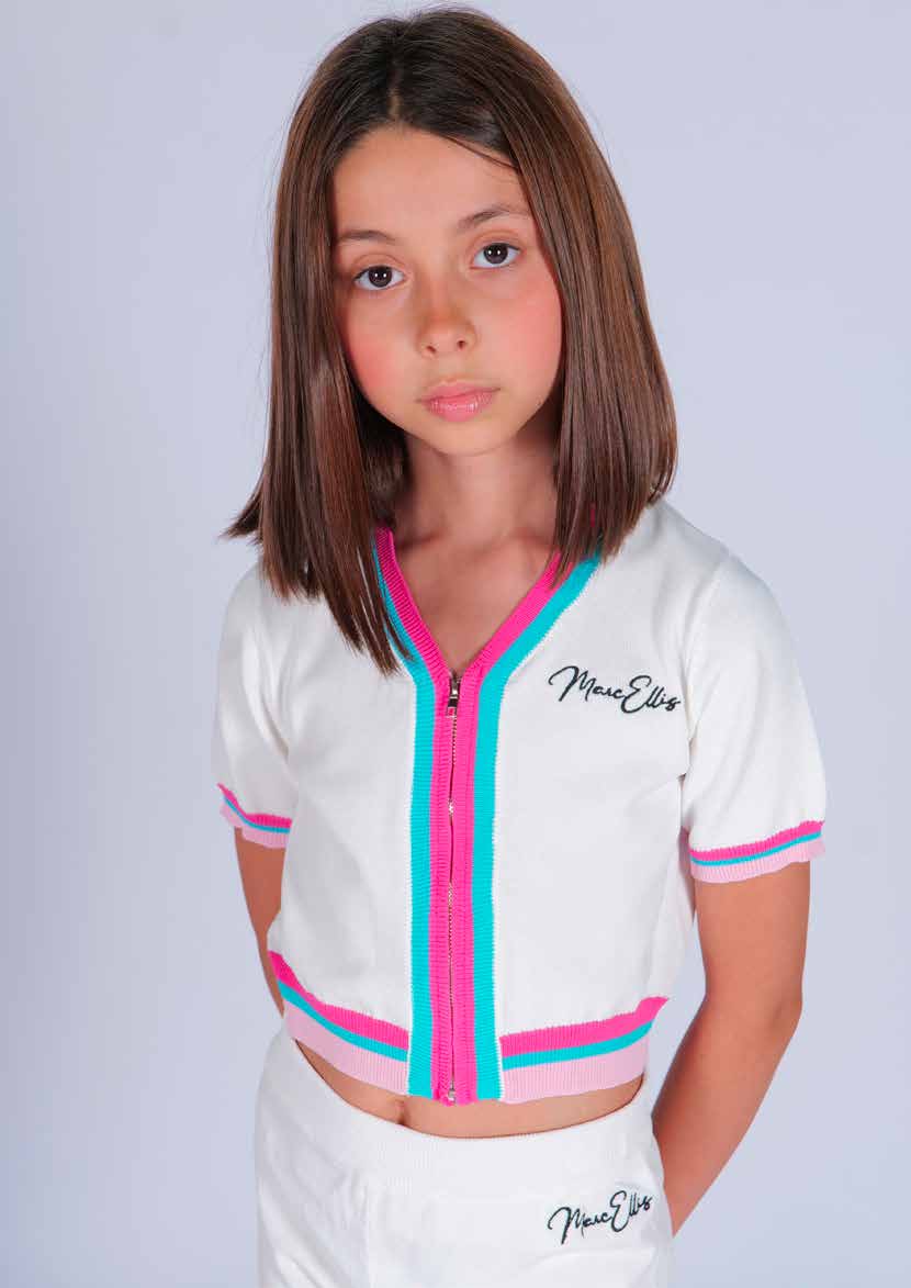Cardigan in Filo con Zip e Ricamo Logo a Contrasto Marc Ellis bambina