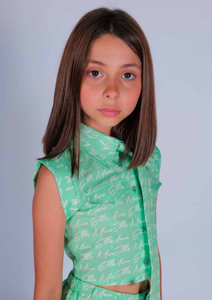 Camicia Cropped in Cotone con Fantasia Logo e Cravatta Funzionale Inclusa Marc Ellis Junior bambina