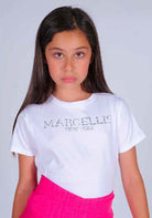 T-shirt Mezza Manica in Cotone Elastico con Applicazione Logo Strass Marc Ellis bambina
