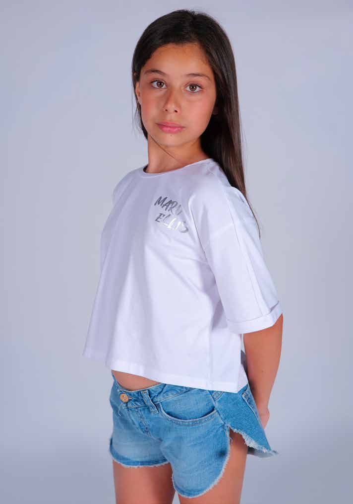 Shorts Corti in Tessuto Jeans con Fondo Sfrangiato e Dettagli Gioiello Marc Ellis Junior bambina