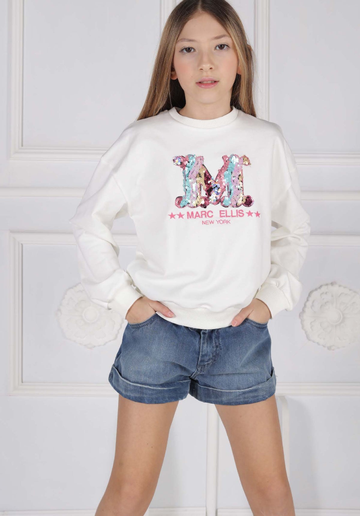 Felpa over con ricamo logo in Marc Ellis bambina