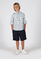 Camicia a Righe con Collo Coreano e Taschino Siviglia bambino