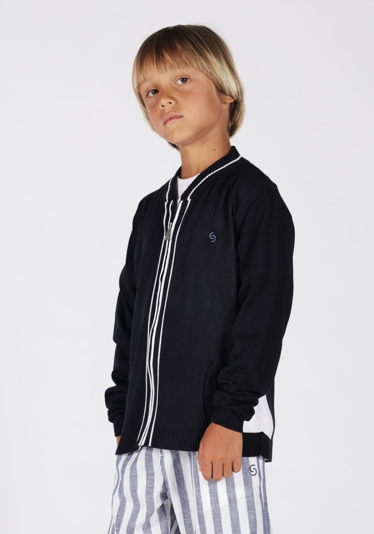 Maglia con Zip e Logo Piccolo Cucito su Petto Siviglia bambino