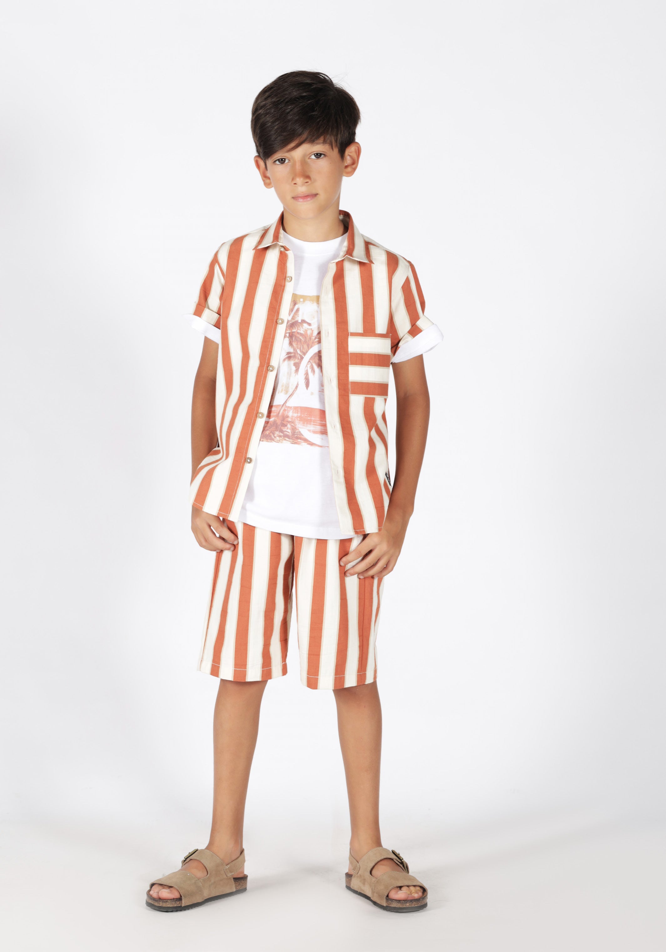 Camicia a Righe Arancioni in Cotone Elastico Siviglia bambino