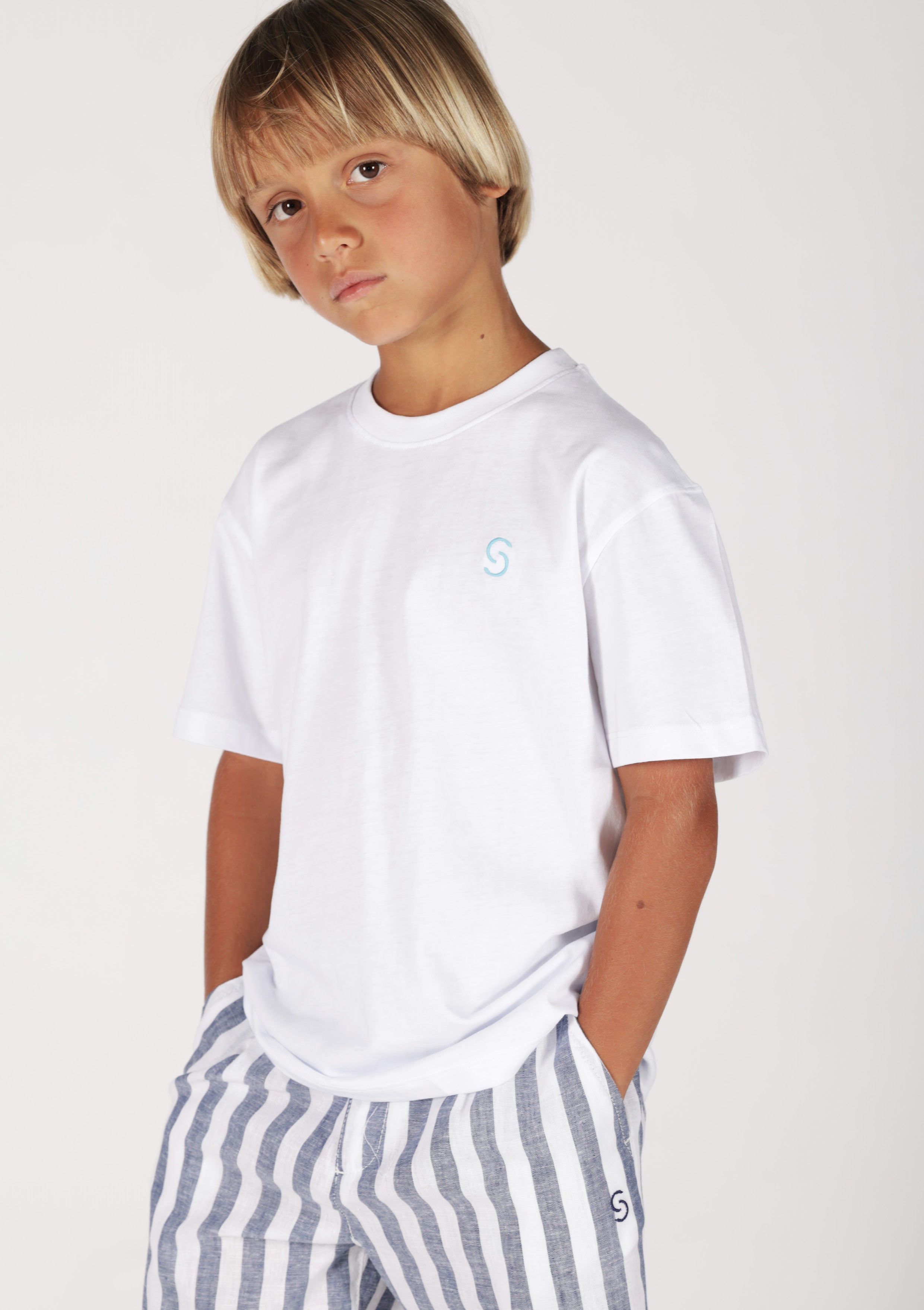 T-shirt Basic Bianca, Blu o Orange, Made in Italy Siviglia bambino