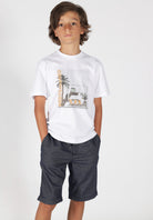 T-shirt Bianca con Grafica Mediterraneo Girocollo, Mezze Maniche Siviglia bambino