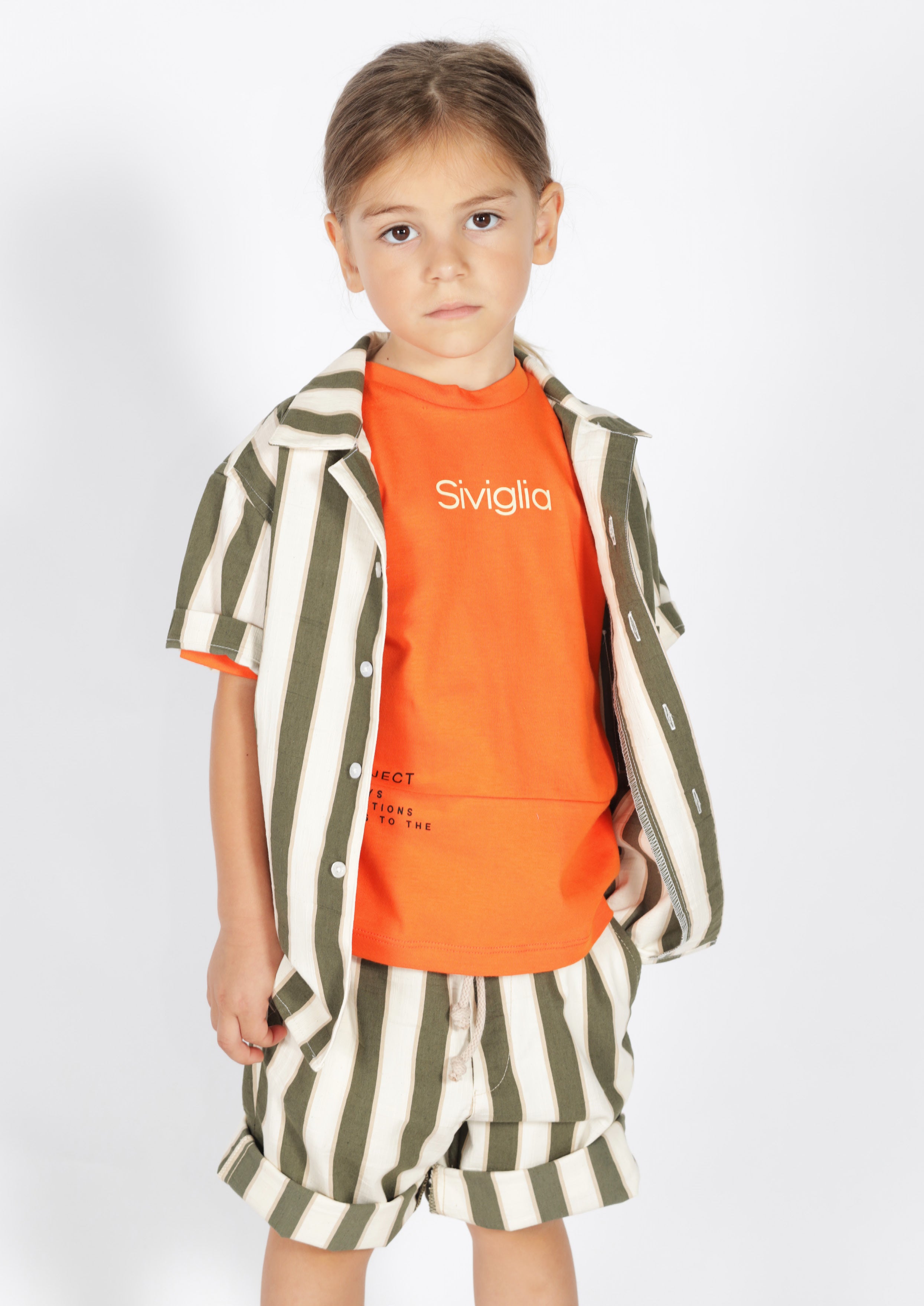 Camicia a Righe Verdi con Mezze Maniche Siviglia bambino