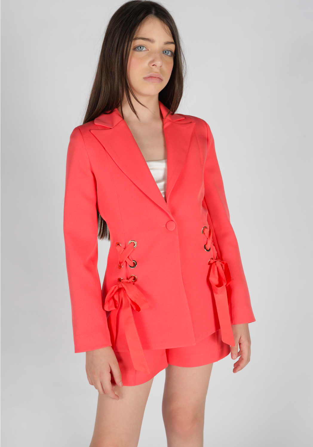Giacca blazer in tessuto tecnico con occhielli e dettaglio nastro Fun&Fun Couture bambina