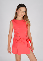 Abito vestito in tessuto tecnico con dettaglio occhielli e nastro Fun&Fun Couture bambina