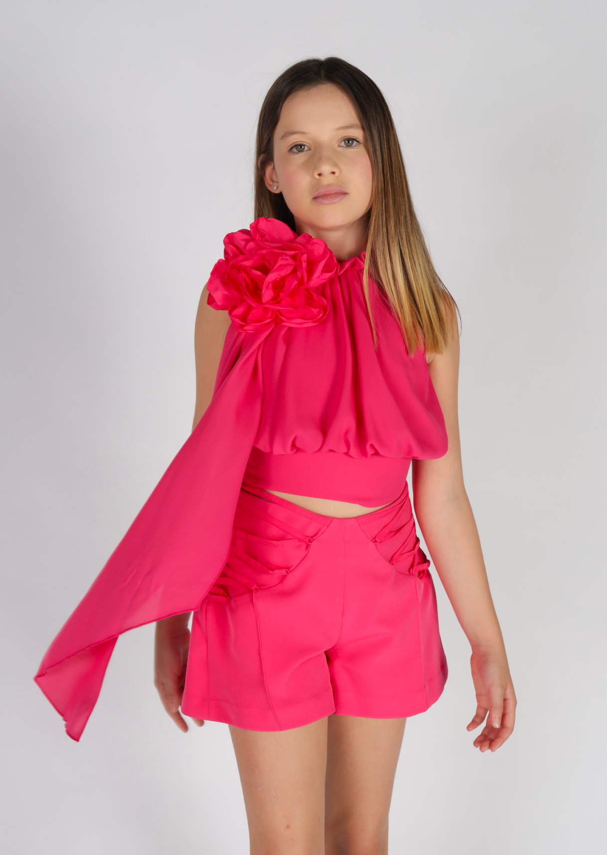 Short in tessuto tecnico con dettaglio laccetti in taffetà Fun&Fun Couture bambina