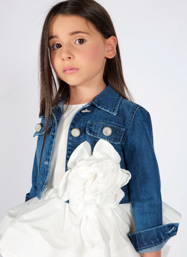 Giacca corta in denim con bottoni decorativi Fun&Fun Couture bambina